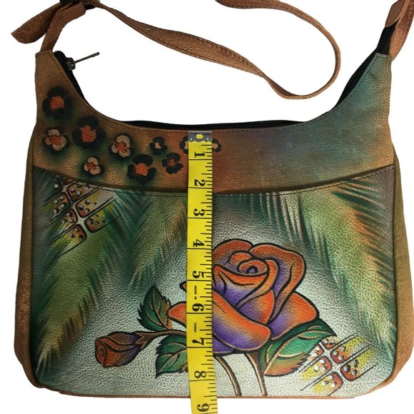 Anuschka NEVER USED Handpaint Leather Shoulder Bag Rose Distressed - Picture 6 of 11